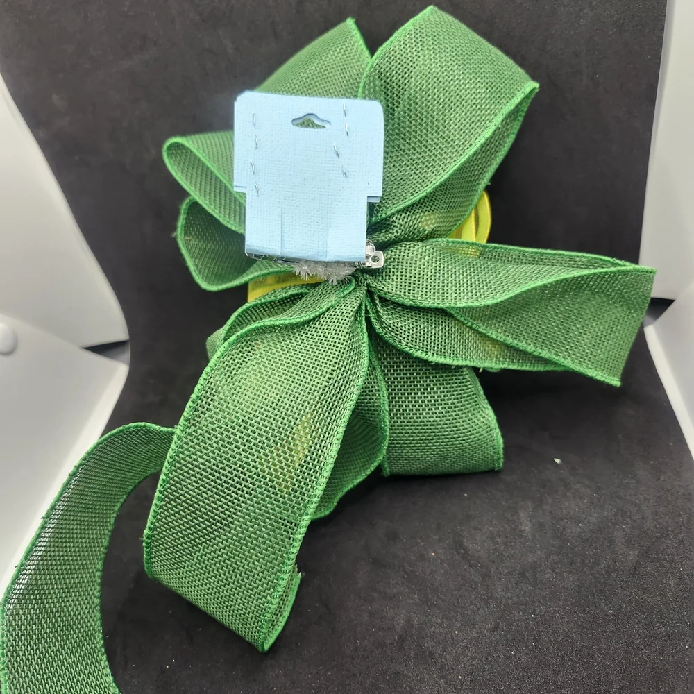 Hand Crafted Green & Yellow Hair Bow Barrette Clip Colorful Hair Accessory